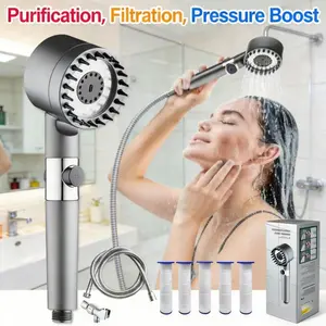 Three Mode High Pressure Filtered Shower Head with Water Filter Function and 5 Filters, Modern Style Wall Mounted, Model Xinghao Shower-001