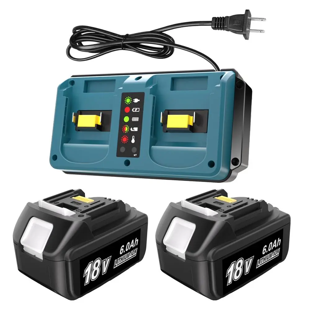 【DealsForYouDays】2 Pcs 18V Batteries Compatible for Makita 18 Volt Battery and Rapid Dual Charging Port Charger BL1860B 1820B 1830B 1840B 1850B LXT-400 Fit for Makita 18V Cordless Power Tools, with 6000 mAh High Capacity