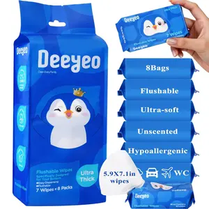 8 Bags Travel-sized Flushable Baby Wipes, Mini Toilet Wipes and Extra-thick Bathroom Cleaning Wipes