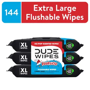 DUDE Wipes Poopsicle, Ice Pop Scented Extra Large Flushable Wipes, 48 Count, 3 Pack (144 Total) adult wet