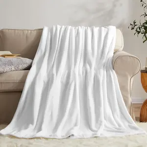 Fleece Blanket Throw Size White Lightweight Super Soft Cozy Luxury Bed Blanket Microfiber