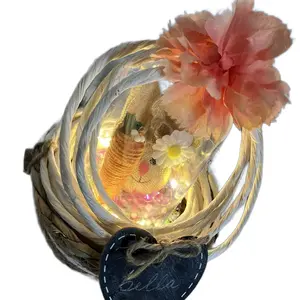 Personalized Handmade Nostalgic Easter Bunny Name Snow Globe Nightlight, Kids Nightlight Decoration Colorful Magical Wooden Ornaments