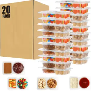 20-Pack 2 Compartment Snack Containers for Snack Prep – Reusable BPA-Free Leakproof Lunchable Snack Containers for Kids & Families, Portion Control Food Containers