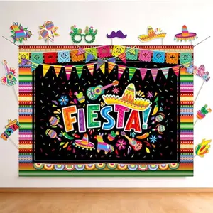 Fiesta Theme Photography Backdrop with Studio Props Kit, Fiesta Theme Photography Backdrop, Fiesta Photo Booth Background for Mexican Theme Birthday Party Supplies, Mexican Decoration.