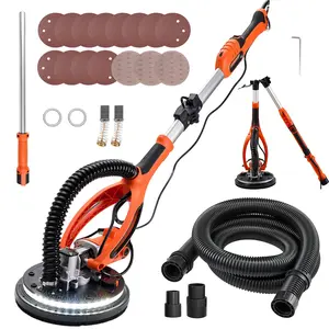 850W Motor Electric Drywall Sander, Summervibes Popcorn Ceiling Removal Tool with 5 Variable Speeds (800-1700 RPM), Double-Deck LED Light, Foldable & Extendable Grip, 15 Sanding Discs, Dust Hose