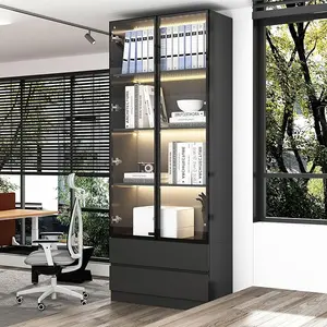 Display Case Cabinet with Glass Doors and Lights, Glass Display Cabinet with 4-Tier Storage Shelves, Pop-up Design, for Collectibles