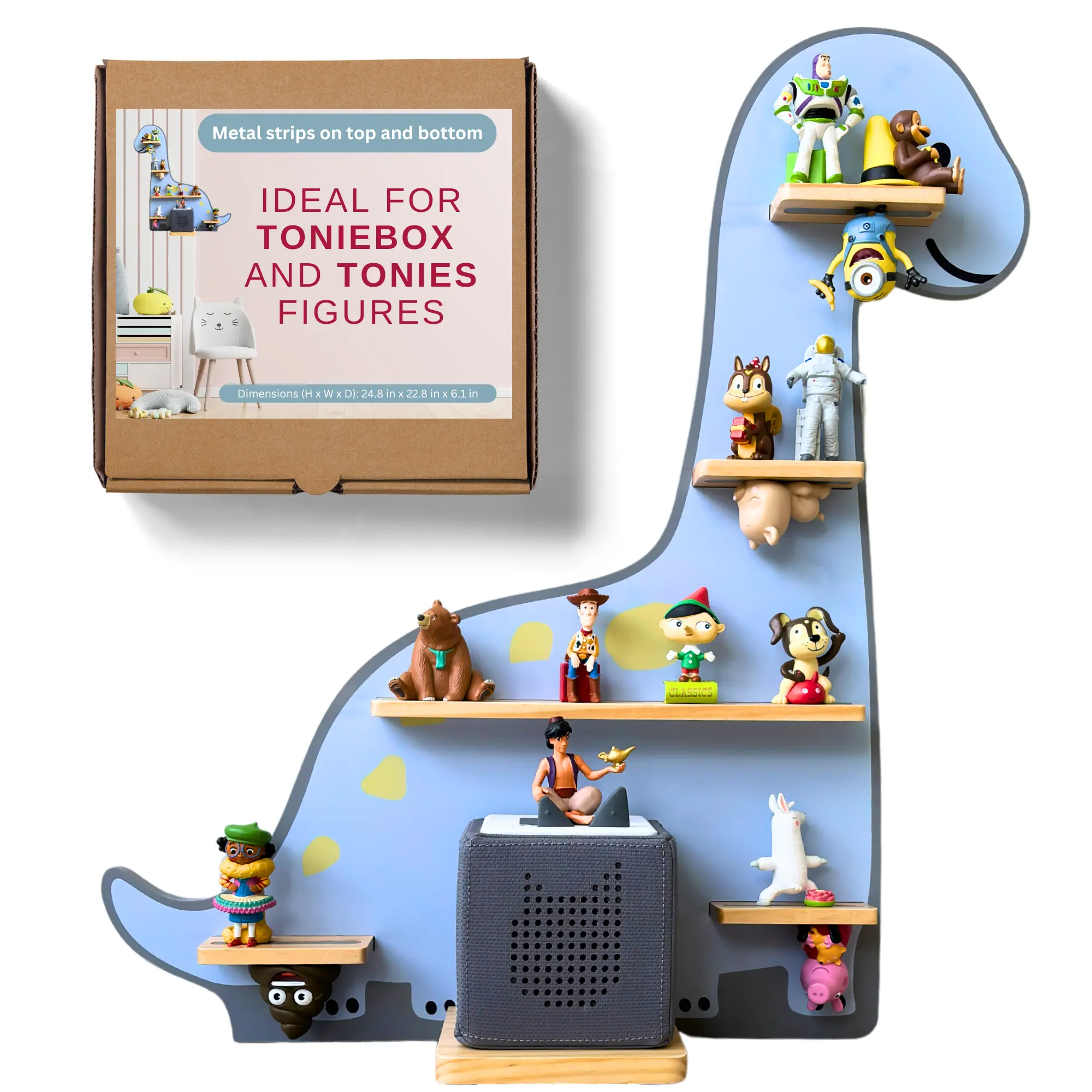 BigStep Large Tonie Shelf with Dinosaur Design, Magnetic Strips on Top & Bottom, Fun Home Decor for Flexible Storage Solutions