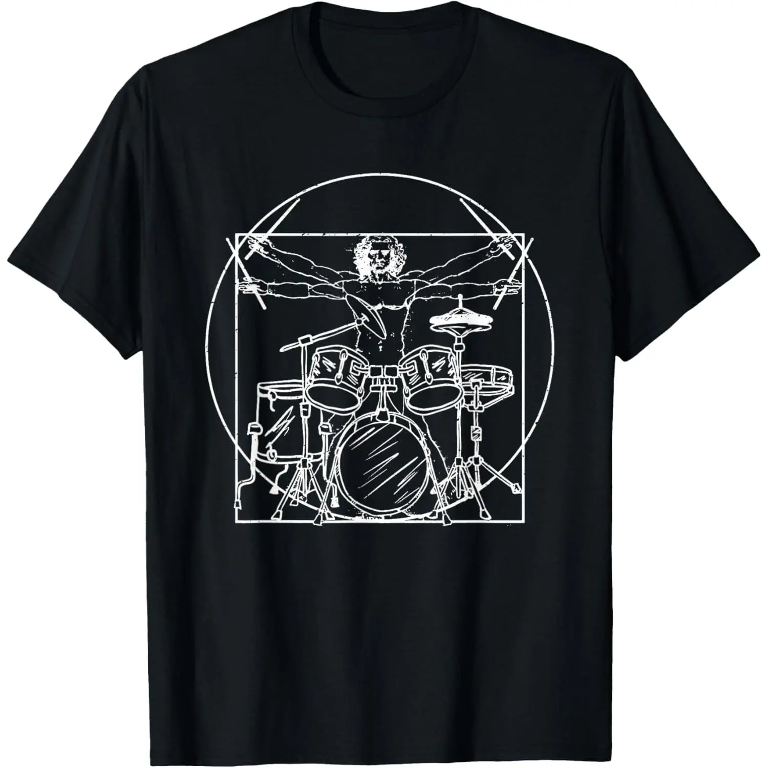 100%cotton Drummer Gift Da Vinci Drums Drawing Present for Music Fans T-Shirt