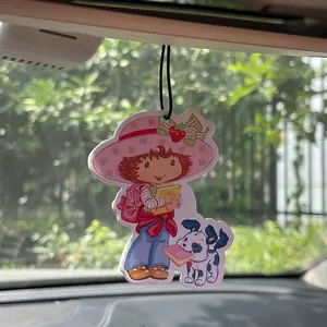 Strawberry Girl & Dog Car Air Freshener, Long-Lasting Scented Paper Pendants, Stress Relief, Natural Essential Oils, Perfect Gift, Car Scents