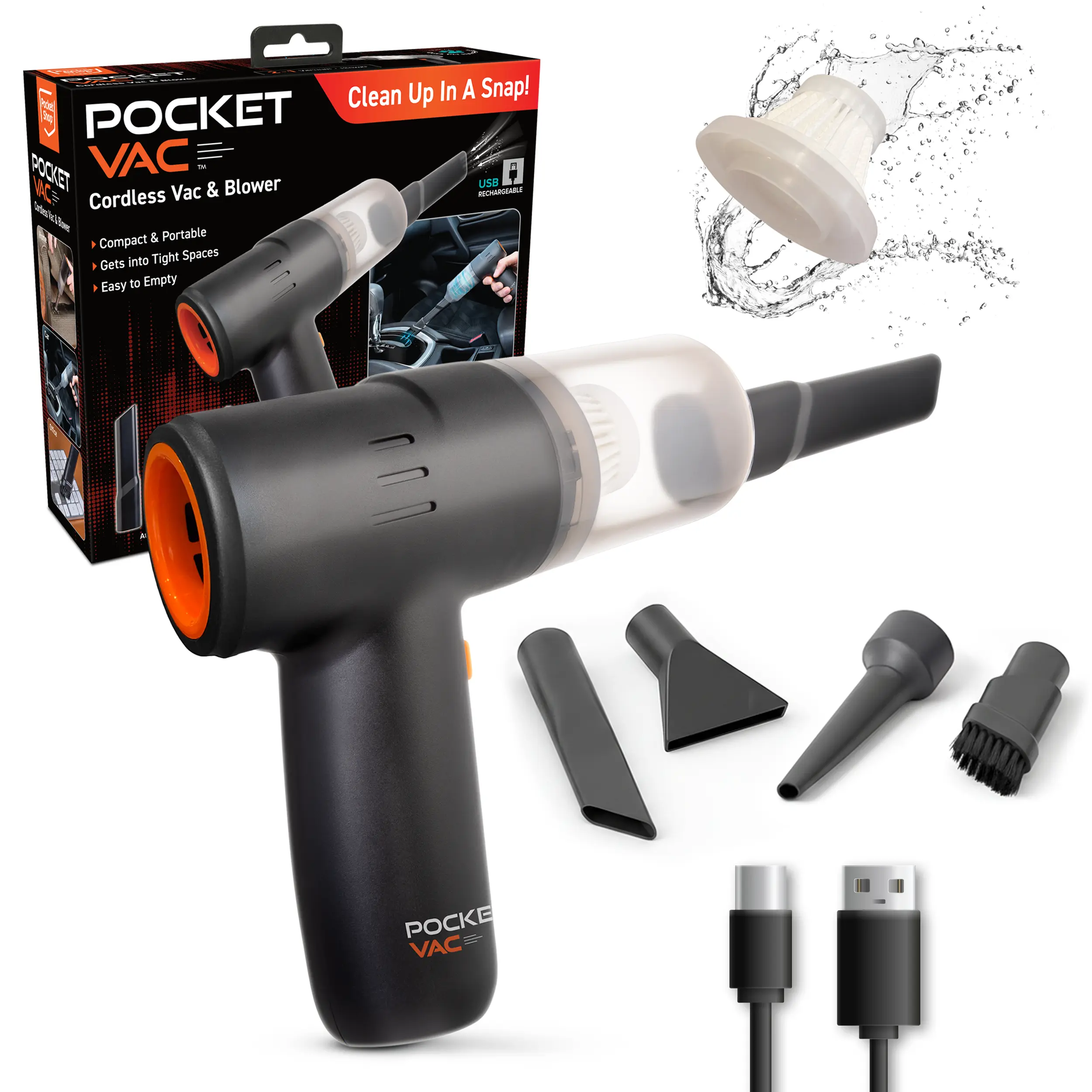 Pocket Vac Cordless Handheld Vacuum – Compact, Lightweight, Wireless Cleaner for Home, Pets,  Kitchen & Car Cordless Portable Vacuum Vacuum Suction
