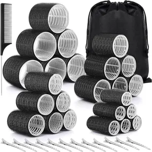 38pcs Hair Rollers Curlers Set, Hair Curling Tool, Jumbo Large Medium Small Rollers for Long Thick Hair, Stainless Steel Clips with Storage Bag