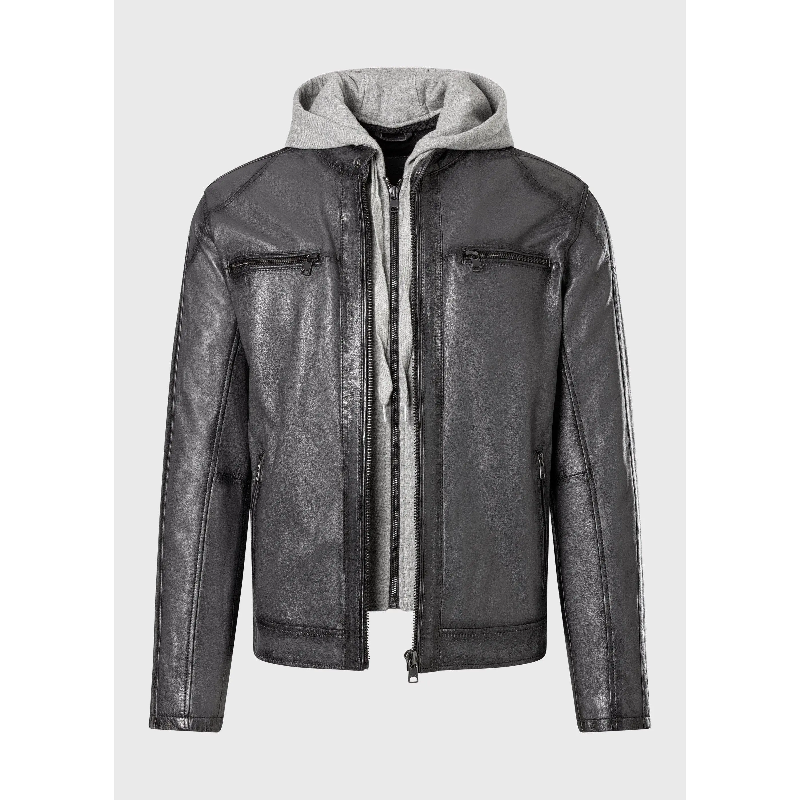 Men's Vegetable-Tanned Lambskin Leather Jacket with Removable Hood Insert – Real Leather Biker Jacket (S–3XL)