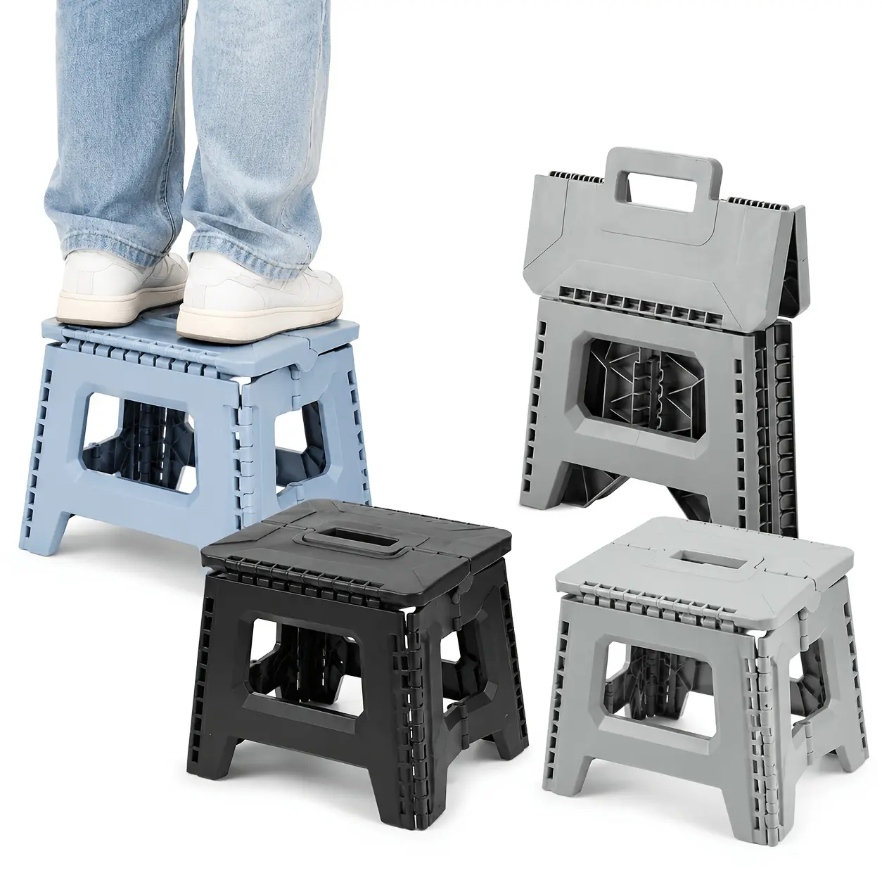 330-Pound Load-Bearing Thickened Portable Folding Stool - Multi-Color 1 Square Plastic Folding Stool for Indoors, Parties, Picnics, Fishing | Durable PP