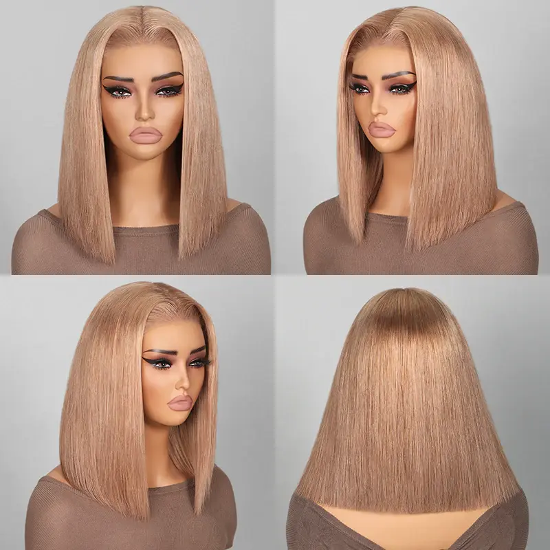 Megalook 6x6x2 12 inches middle part Invisible Knots Glueless Milk Tea Brown Straight Bob Realistic Hairline Beginner Friendly