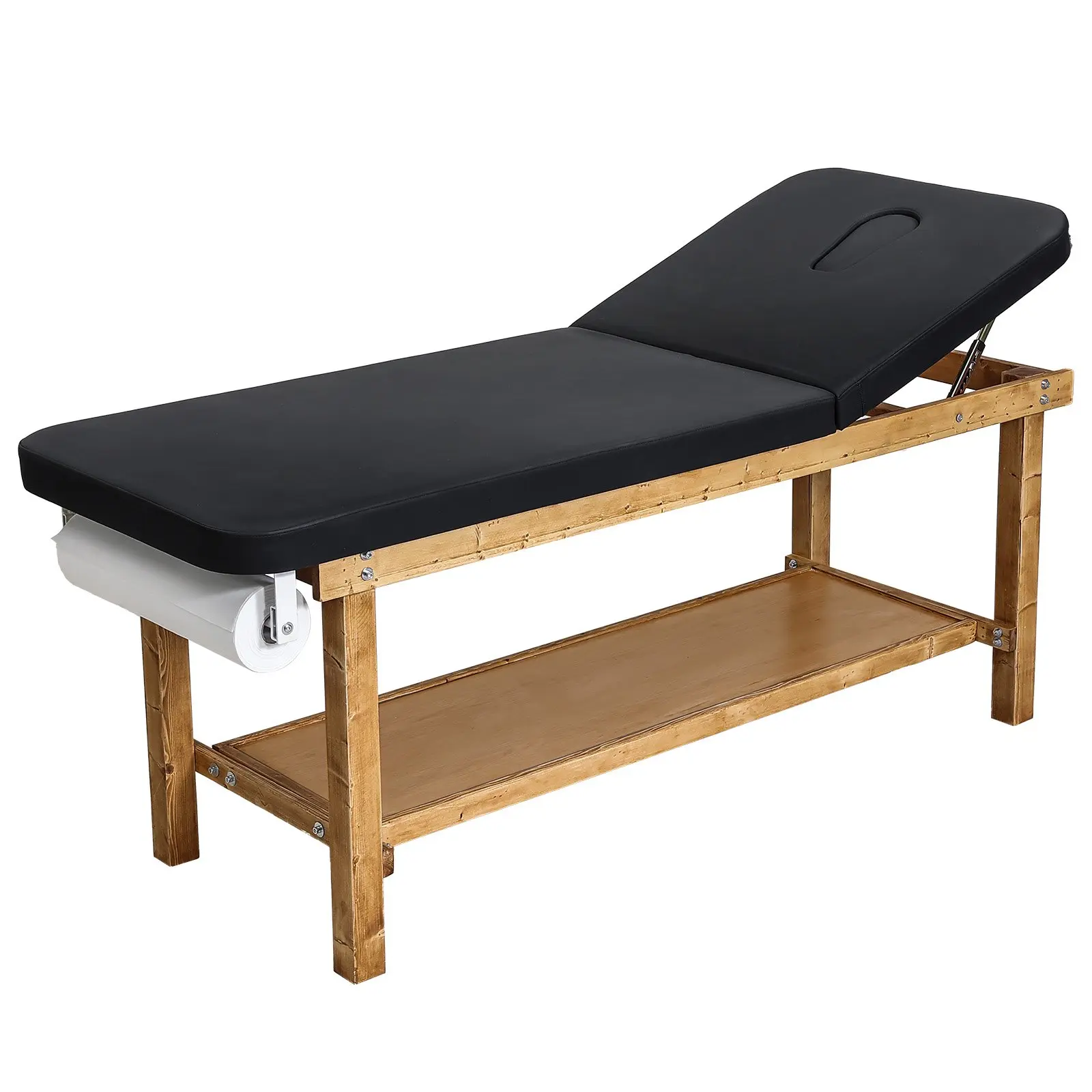 【DealsForYouDays】VEVOR Wood-Framed Single Patient Medical Exam Table, Adjustable Backrest, Storage Shelf, Paper Roll Dispenser, 500LBS Capacity, Compact Design, Ideal for Physical Therapy Rehab Centers & Hospitals