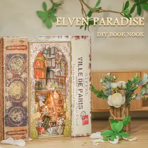 ELFLAND CUTEBEE Black Friday & Christmas Gift DIY LED Bookcase Kit | Elven Paradise Miniature Set with Dust Cover | Creative Handmade Building Block Kit | Ideal Gift for Family & Friends Diy Model Kit