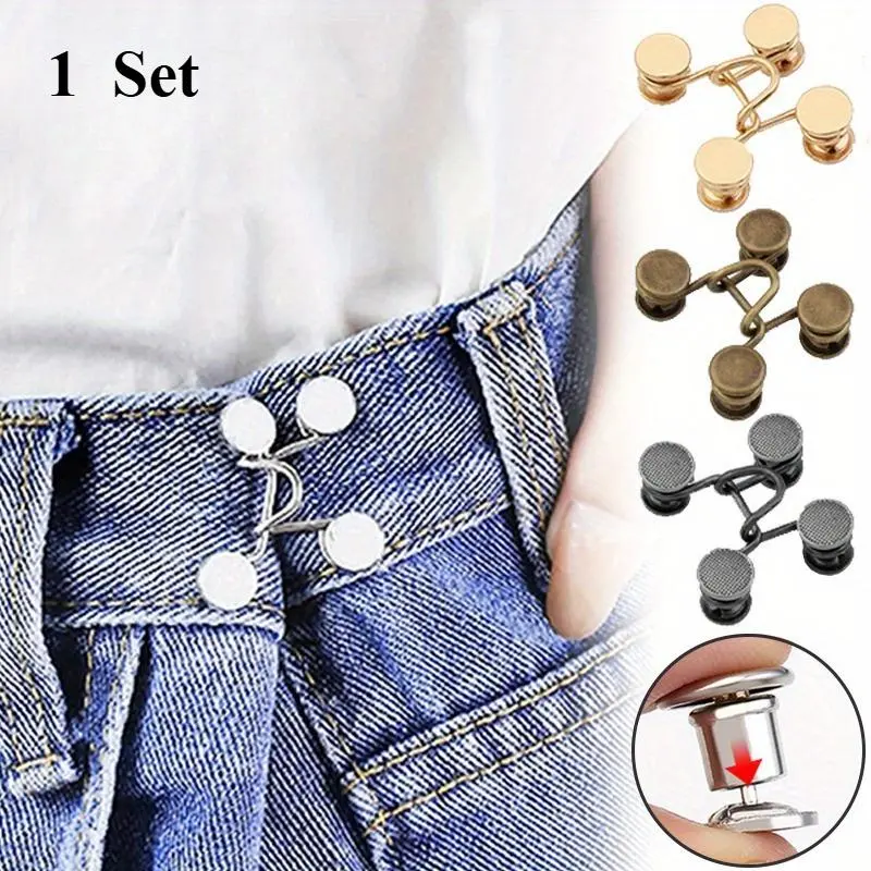 1 Set Nail-free Metal Jeans Button Snaps Detachable Pants Clips Buttons Pins DIY Waist Tightener Clothing Buckles Sewing Tools