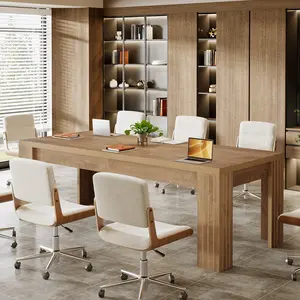 LITTLE TREE 6.5 ft Conference Table, 78.74-Inch Narrow Long Rectangular Conference Room Table for 6-8 People, Business Furniture Boardroom Desk for Office Meeting Seminar, Rustic Brown