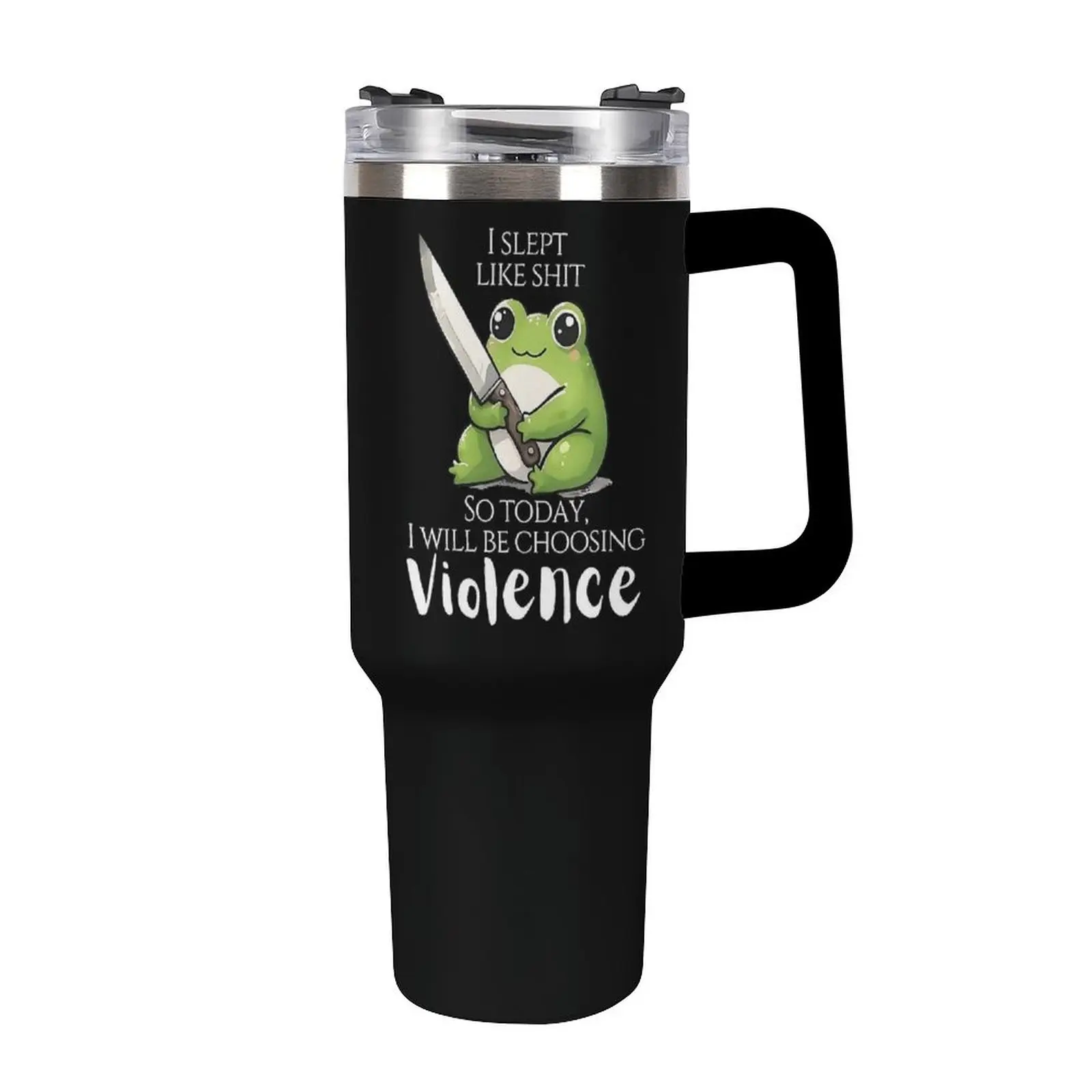 Kawaii Rude Frog Insulated Tumbler 20oz/40oz – Large Capacity Car Cup, Long Lasting Heat & Cold, Funny Knife Graphic, Sarcastic Trendy Travel Mug, summervibes