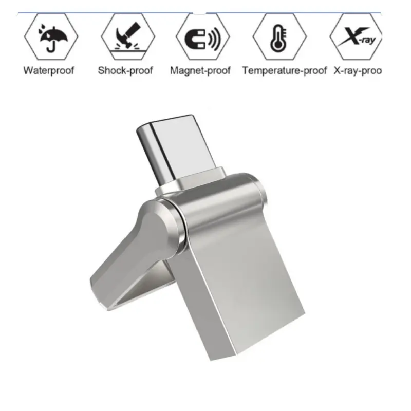 2TB Metal-Silver Waterproof Dual Drive USB 3.0 Flash Drive with Keychain, Type-C Pendrive for Extensive Storage Space, Everyday Use with Computers and Android Phones