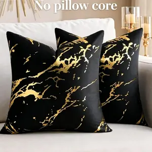 Velvet Black Sofa Pillow Covers 20x20 Gold Marble Pattern Throw Pillow Covers Bronzing Printed Couch Pillowcases Soft Square Cushion Cases for Home Living Room Bedroom Home Decor Set of 2