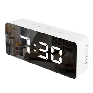 Minimalist LED Mirror Alarm Clock Auto-Dimming Display & Temperature Functionality for Modern Bedrooms