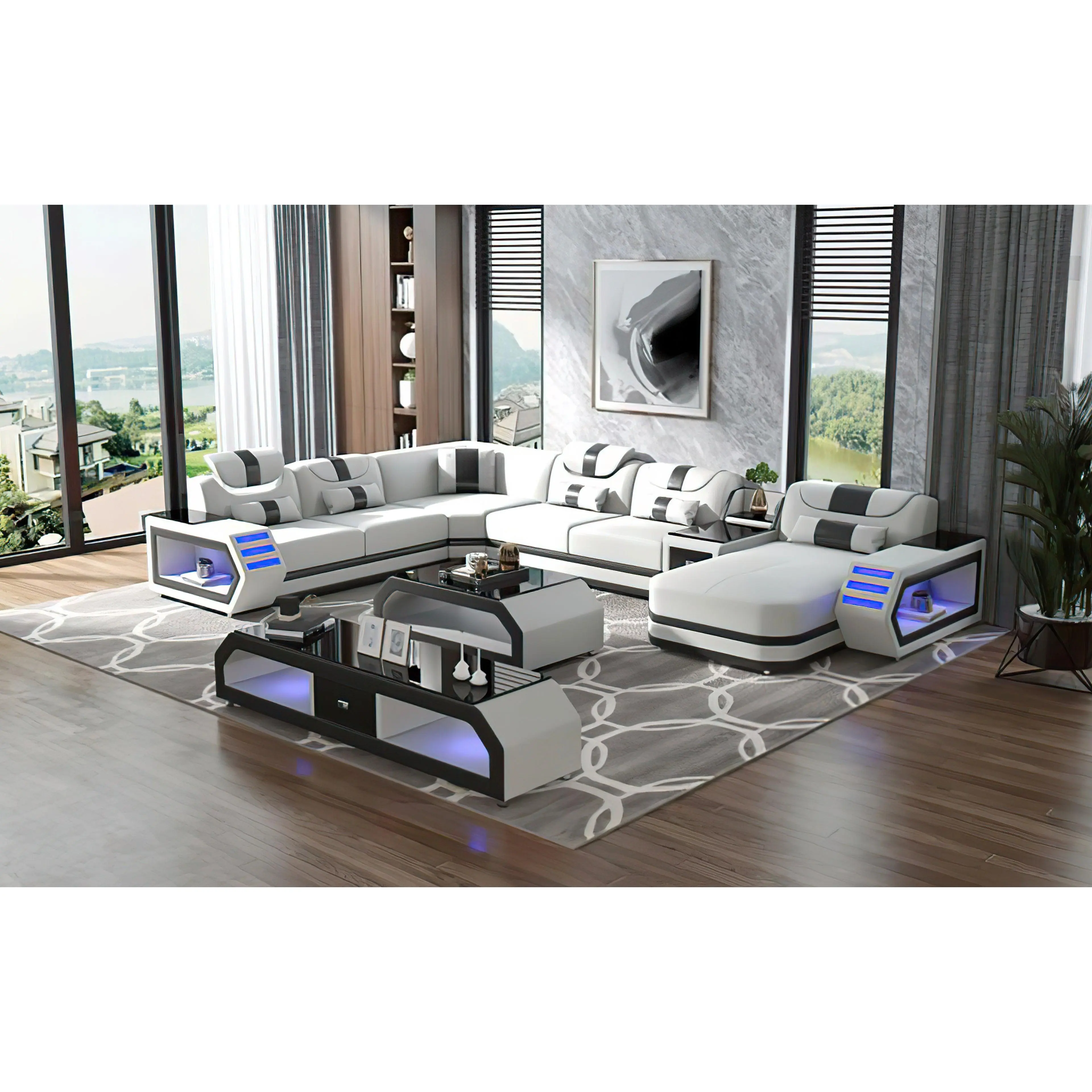 Oject Modern Leather Sectional with LED Light