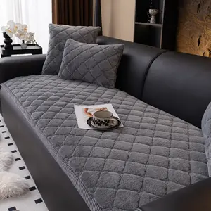 【MeridianHome】 Thick Plush Sofa Cushion Cover Plaid Pet-Friendly Non-Slip Soft Protector for Single to Multi-Person Sofas Multiple