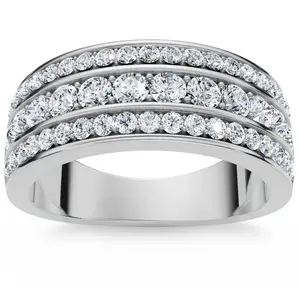 1 Ct Diamond Three Row Womens Anniversary Wide Wedding Ring 10k White Gold