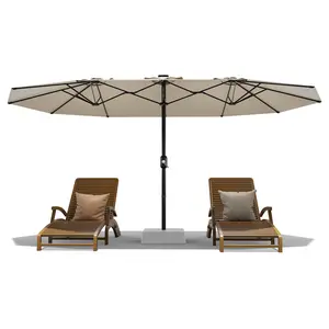 13FT Double sided Terrace Umbrella - Large outdoor rectangular market sunshade, 12 durable ribs and ventilated, UV resistant and fade resistant canopy, easy crank for backyard, garden, swimming pool (excluding base)