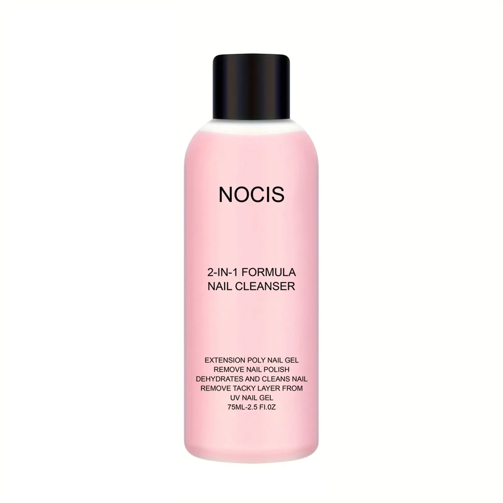 NOCIS 2-in-1 Nail Cleanser & Gel Polish Remover, Fingernail Polish Remover, Cleansing, Formaldehyde-Free, Non-Sticky Formula for Acrylic & Gel Nails, 75ml Essential for Nail Care, Bottle Design, Assists in Extending & Shaping, Nail Products