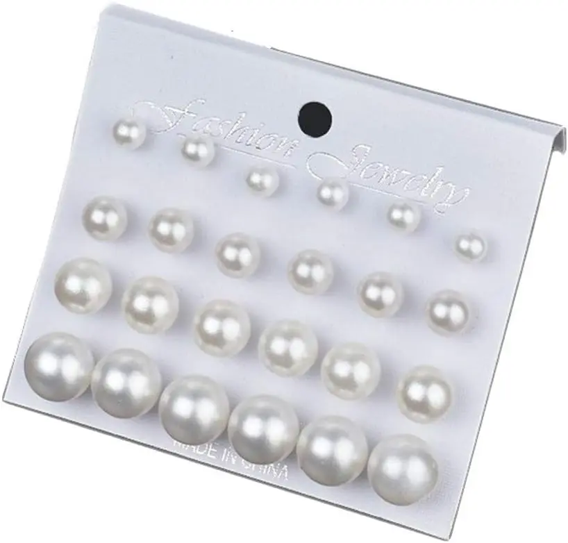 Women's Pearl Stud Earrings — White Pearl Earrings & Bridal Faux Pearl Jewelry Set — Suitable for Weddings, Birthdays, Christmas, and Other Occasions