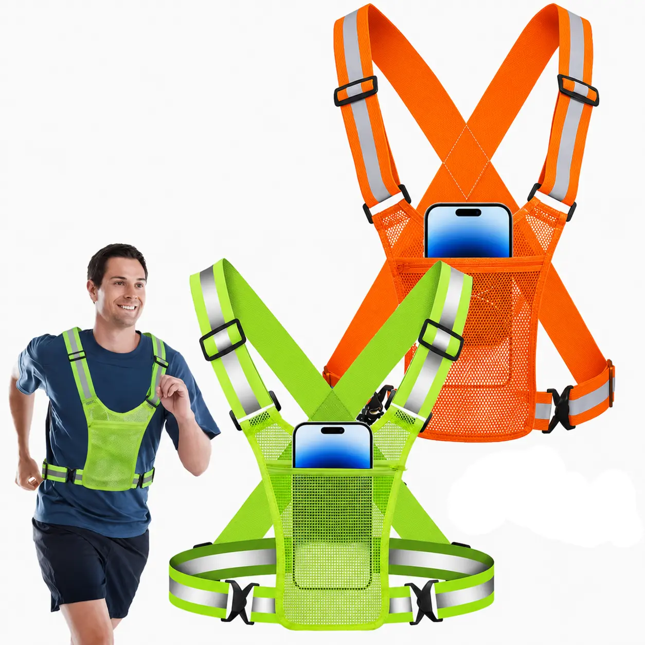 Reflective Vest Running Gear, Adjustable Size, High Visibility Running Vest, Nighttime Running Safety Equipment, Suitable for Walking, Jogging, Cycling