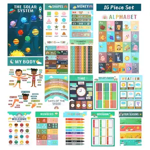 DeerSen Boho Educational Posters for Toddlers 16 Piece Set16in*11in ldeal for Classroom Teacher Decor ElementarySchools Boho-Themed Rooms Ages 1-5