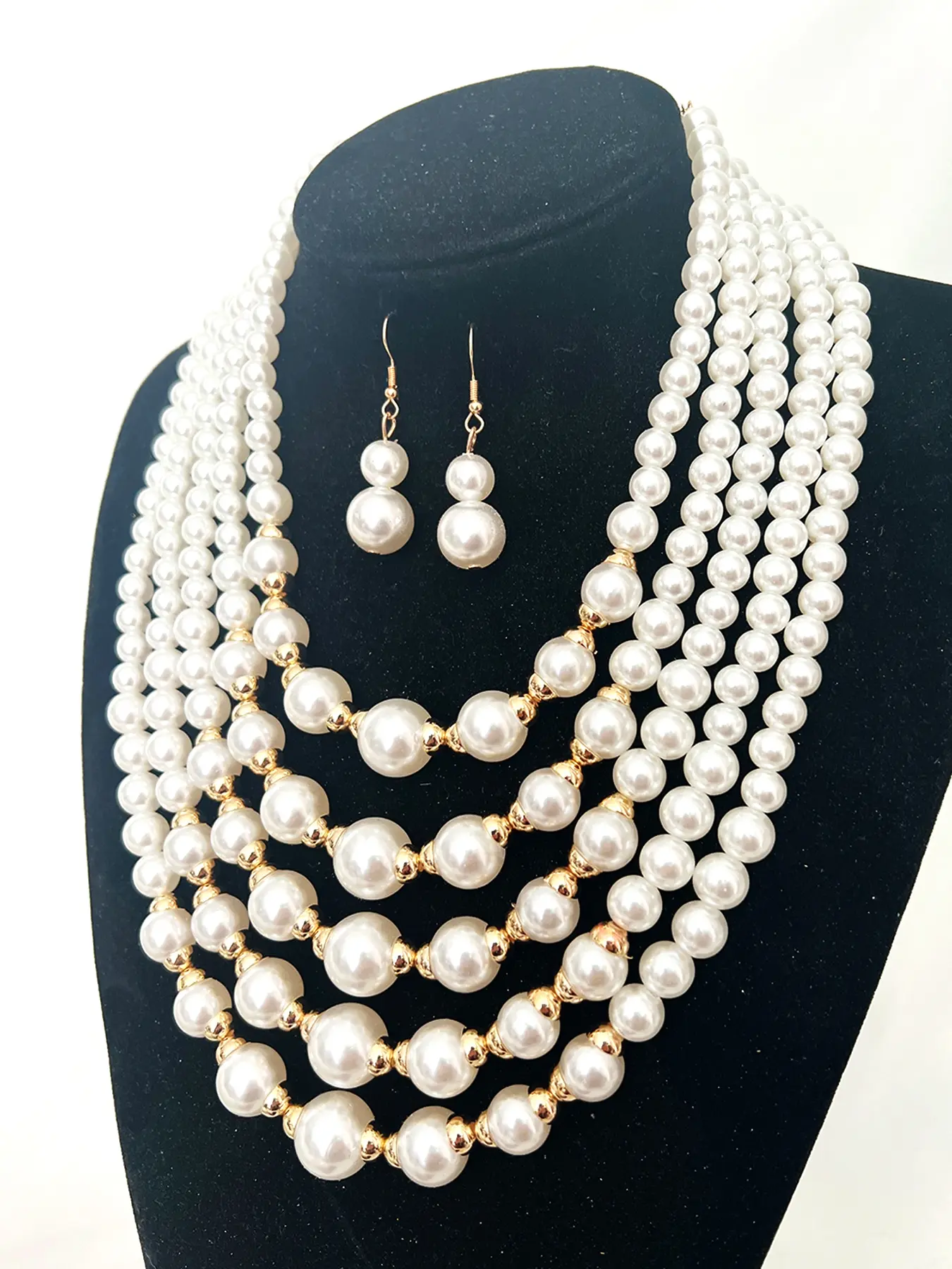 Mother's Day Gift Women's Pearl Fashion Elegant Necklace Earrings Set, Accessory Set, Handmade Beaded Multi-Layered Jewelry, Bridal Wedding Jewelry, Wedding Sets, Perfect for Parties Weddings Festivals All Seasons, Matching Jewelry Set, Jewellery
