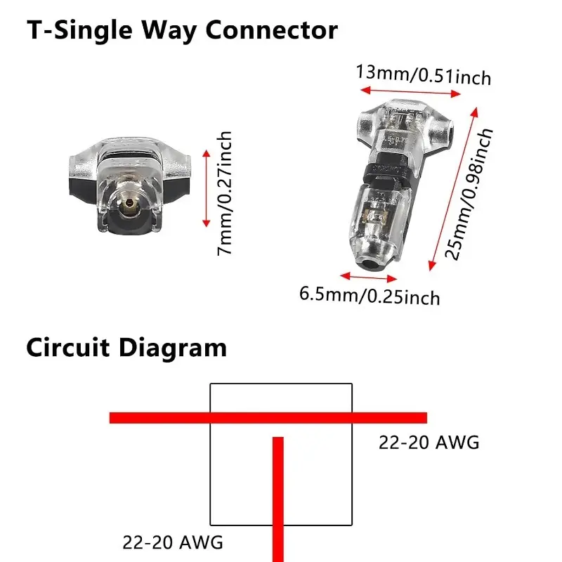 10pcs T Type 1 Pin Low Voltage Wire Connector, Quick Solderless Wire Splice Connector, T Tap Wire Connectors, No Stripping, Durable Reliable Connectors, Wire Terminal Connectors