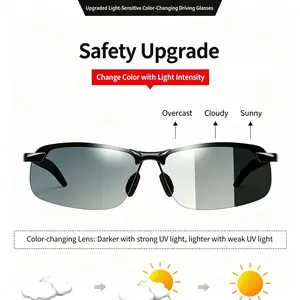 Paleshy hotochromic Polarized Sunglasses  UV Protection Safety Sunglasses for Men and Women Day and Night Spring Hinge Sports Driving Eyewear Anti Glare Eyestrain Eyeglasses