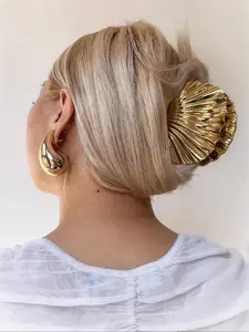 Women's Vintage Shell Shaped Metal Hair Claw with Metallic Finish, Elegant Hair Accessories for Women & Girls, Minimalist Aesthetic Headwear Suitable for Thick Hair Hairstyles Ideas, Claw Clip, Metallic, Hair Claw Clips