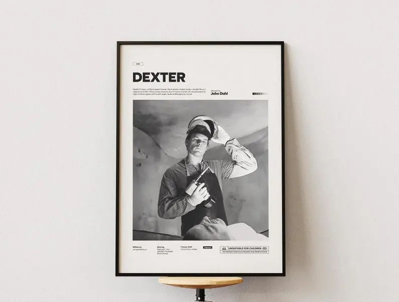 Dexter TV Series Unframed Paper Poster - Borderless Dexter Art Print, Multi-Size (11x17,12x18,16x24,24x24), Rustic Charm, Protective Tube Shipment, Home Decor Wall Accent