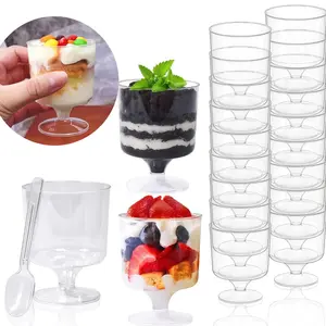 Mini Dessert Cup Set, Food-Grade Transparent Plastic Round Cups, Ideal for Tasting Snacks, Yogurt, Mousse Cakes, Slush, Pudding and Juices, Perfect Party Tableware & Festival Party Supplies