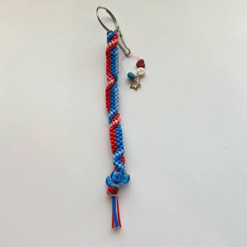 USA Star Rexlace Keychain - Red, White & Blue Beaded String with Star Charm Accessory