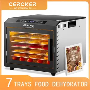 Cercker Food-Dehydrator Machine 7 Stainless Steel Trays, 6ft² Jerky Dehydrator,120V Small Food Dehydrator, 190ºF Mushroom Dehydrator, 24H Fruits Dehydrator, 800W Meat Dehydrator for Herbs Veggies,Dog Treats