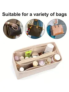 Chic Felt Organizer for Handbags - Multi-Compartment Storage Pouch Travel Home Organizer with Base Shaping, Cream Non-Woven Fabric, Spacious Design for Cosmetics, Makeup Brushes & Travel Essentials (Cream/Red/Black)
