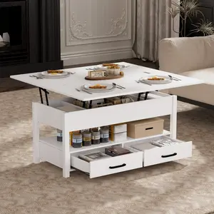 42'' Lift Top Coffee Table, 4-in-1 Multifunctional Lift Coffee Table with Storage & Hidden Compartments, Farmhouse Coffe Table with Lifting top for Living Room, Dining Reception Room