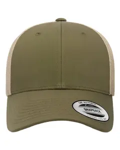 Yupoong 6601 Classics Unisex Plain Trucker Cap - Olive Green & Beige, 6-Panel Low-Profile, Polyester-Cotton, Premium Ventilation Mesh Panels, Permacurv Visor, Adjustable Snap Fit, Limited Edition Casual Hat