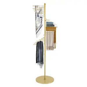 CNCEST Gold Spiral Scarf Display Rack Freestanding Modern Iron Stand with 25cm Rods & 42cm Base for Store Aesthetic Enhancement