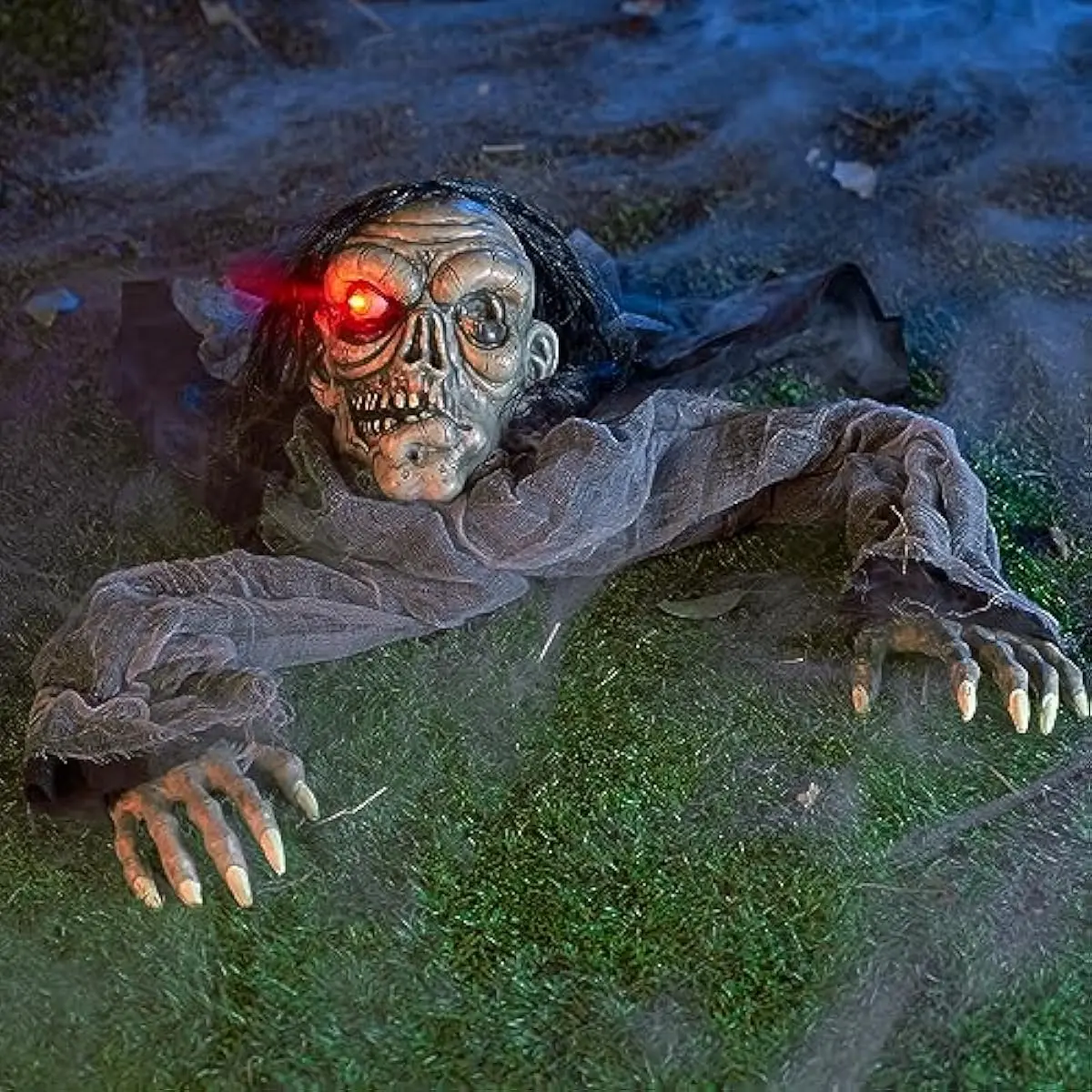 Halloween Decorations Outdoor Zombie Groundbreaker with Decayed Face and Flash Eyes, Halloween Outside Decorations Scary Zombies Prop for Yard Graveyard Lawn Cemetery Decor