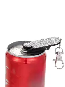 Creative Rhinestone Beverage Can Opener Keychain, Portable Nail Protection Tool, Easy Pull Ring Design, Suitable for Cola Beer Soda Aluminum Drink Cans Multifunctional Keychain