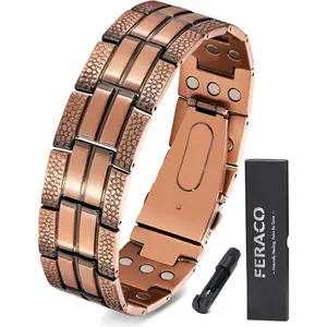 Feraco Copper Bracelet for Men 3X Strength,Copper Jewelry with Powerful 3800 Gauss Magnets Trendy Stack Bangle Elegant Minimalist Bangle