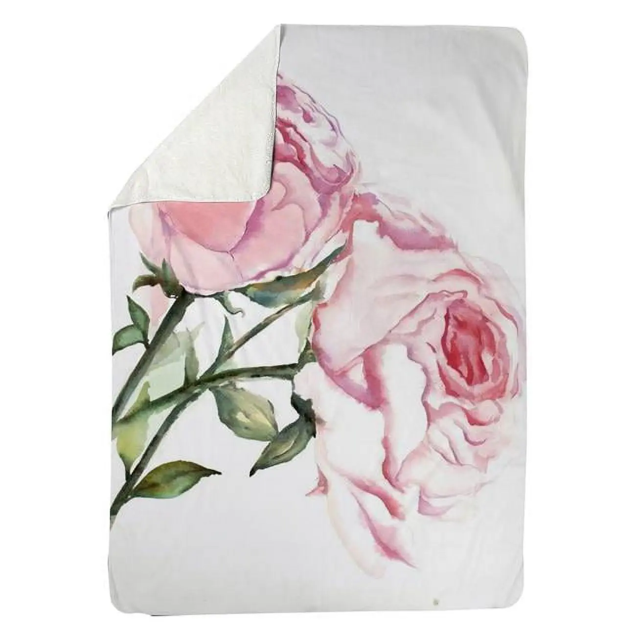 212 MAIN Sublimated Poly Fleece Soft Blanket - 60x80 in Watercolor Pink Roses Floral Motif, Sherpa-Lined, Tumble Dry Low Compatible, Cozy Bedding Blanket, Soft Blankets